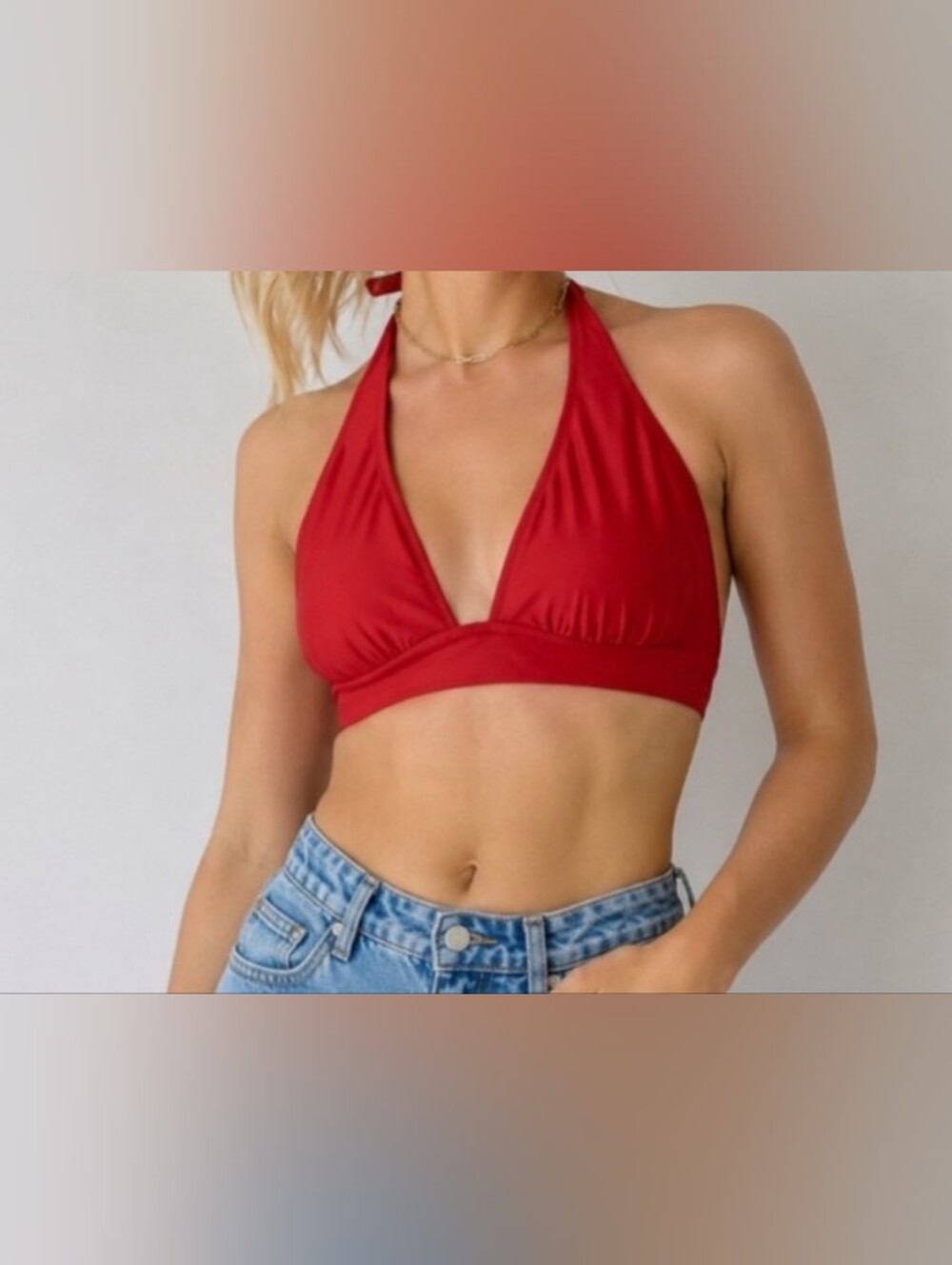 J.Crew DD Halter Bikini Top Mesh Tie Back Swimwear Bright Cerise Red Women’s S